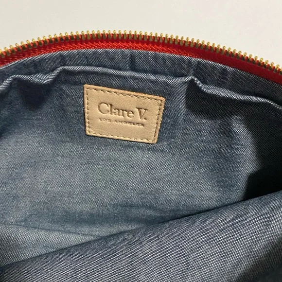 Clare V. Fold over suede leather clutch. Lined with chambray fabric. Navy - Picture 5 of 6